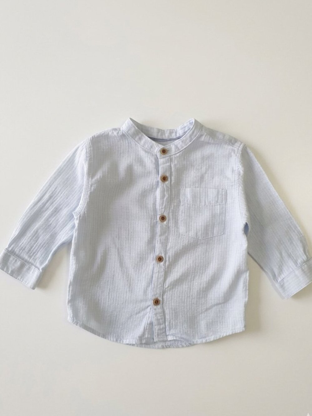 Zara Baby Boy Linen Blend Mandarin Collar Shirt - Light Blue - Size 6-9M